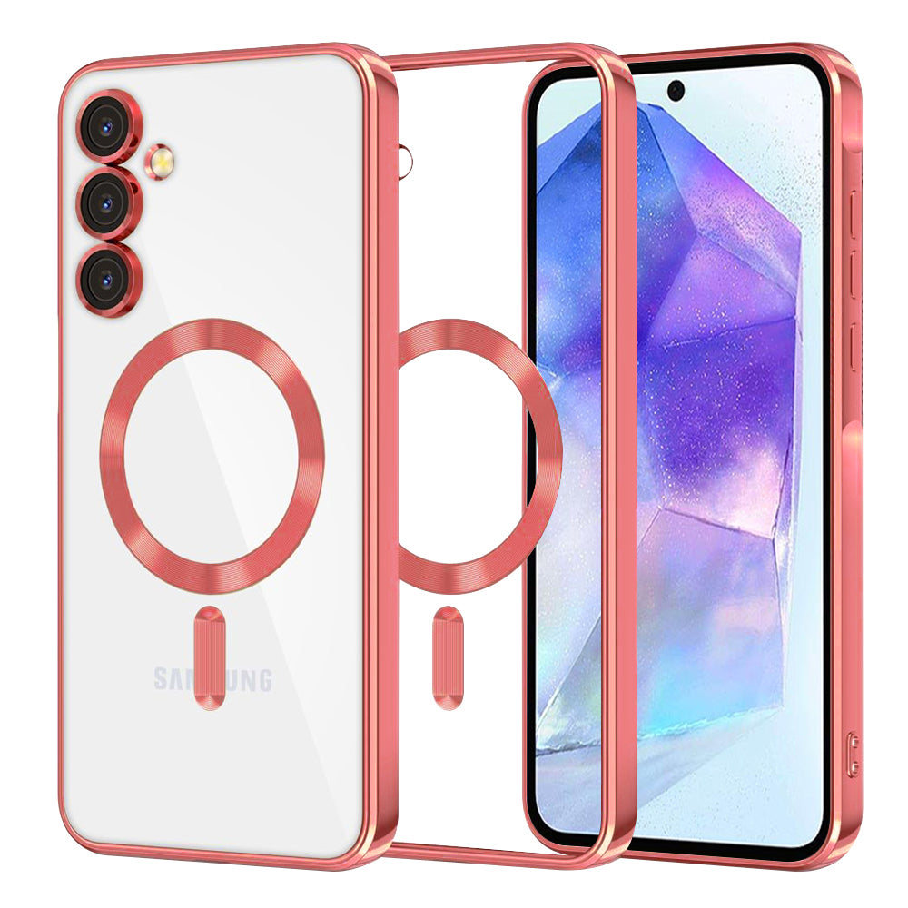 Coque MagSafe pour Samsung Galaxy A55 5G A556, Techsuit, Luxury Crystal, Rouge