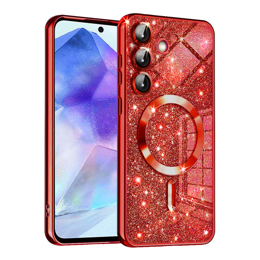 Coque MagSafe pour Samsung Galaxy A55 5G A556, Techsuit, Luxury Glitter, Rouge