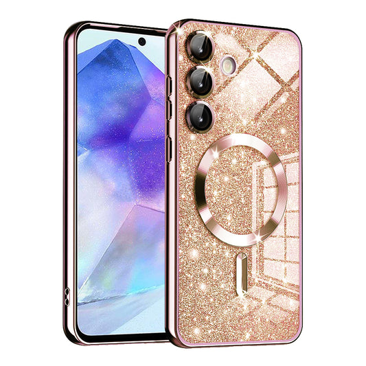 Coque MagSafe pour Samsung Galaxy A55 5G A556, Techsuit, Luxury Glitter, Rose Doré