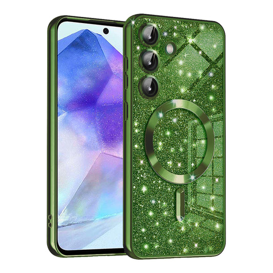 Coque MagSafe pour Samsung Galaxy A55 5G A556, Techsuit, Luxury Glitter, Vert Foncé