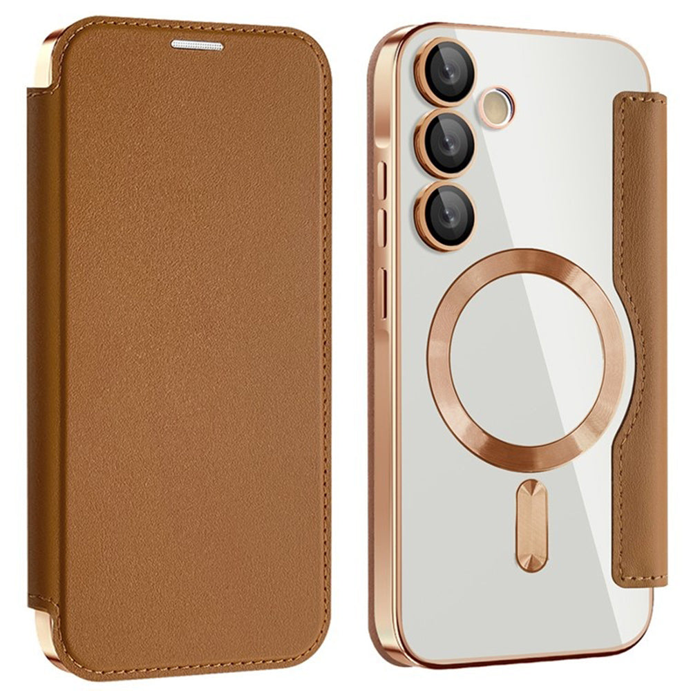 Coque MagSafe pour Samsung Galaxy A55 5G A556, Techsuit, SmartMag Book, Marron