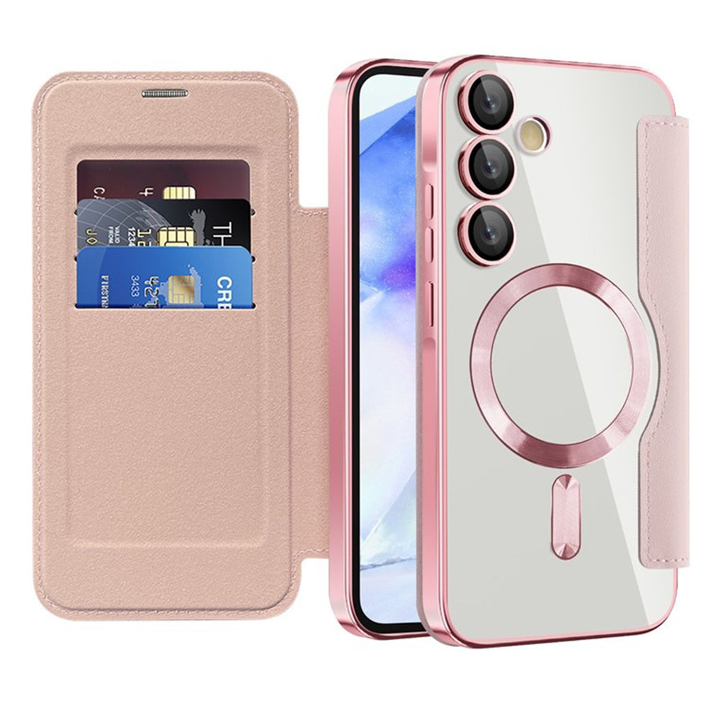 Coque MagSafe pour Samsung Galaxy A55 5G A556, Techsuit, SmartMag Book, Rose