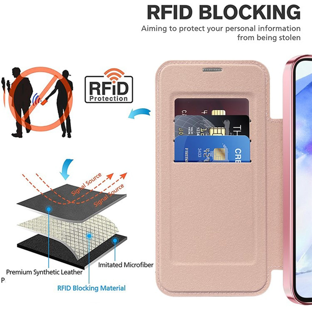 Coque MagSafe pour Samsung Galaxy A55 5G A556, Techsuit, SmartMag Book, Rose