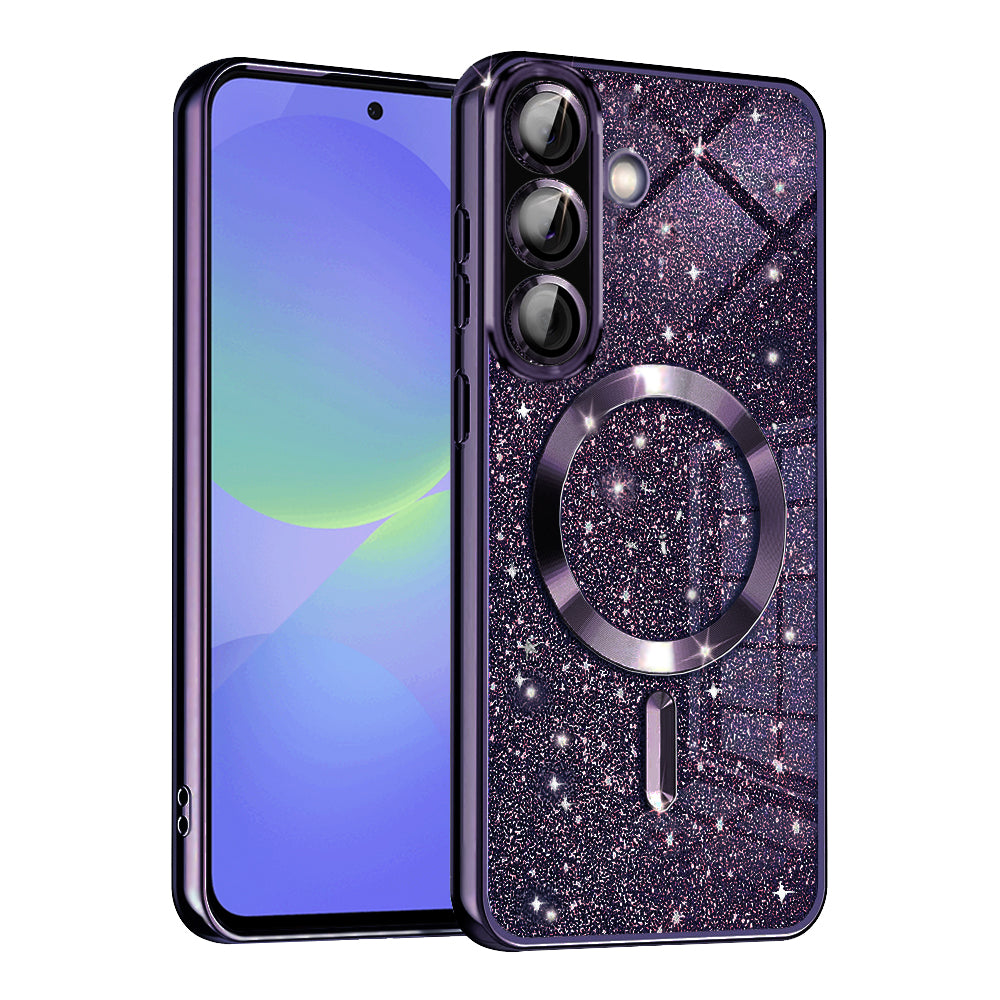 Coque MagSafe pour Samsung Galaxy A56 A566 / A36 A366, Techsuit, Luxury Glitter, Violet Foncé
