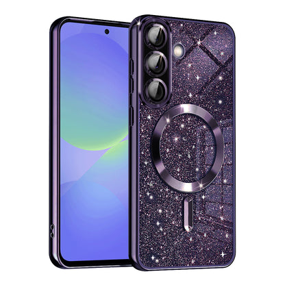 Coque MagSafe pour Samsung Galaxy A56 A566 / A36 A366, Techsuit, Luxury Glitter, Violet Foncé