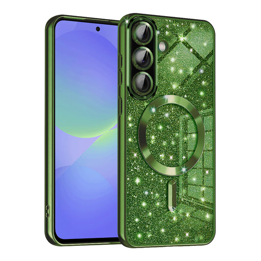 Coque MagSafe pour Samsung Galaxy A56 A566 / A36 A366, Techsuit, Luxury Glitter, Vert Foncé