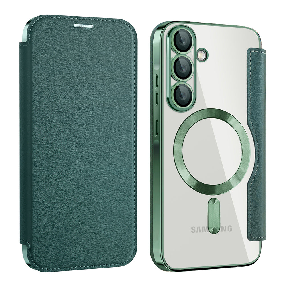 Coque MagSafe pour Samsung Galaxy A56 A566, Techsuit, SmartMag Book, Vert