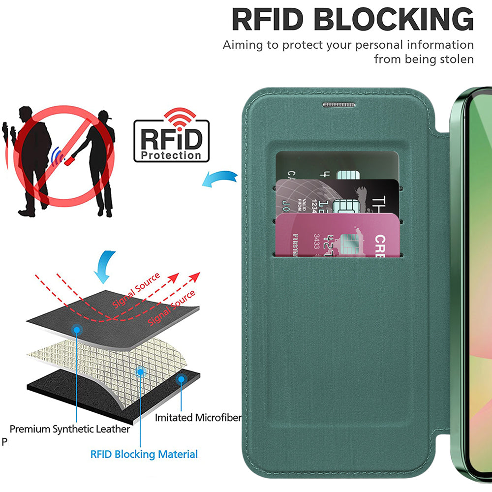 Coque MagSafe pour Samsung Galaxy A56 A566, Techsuit, SmartMag Book, Vert