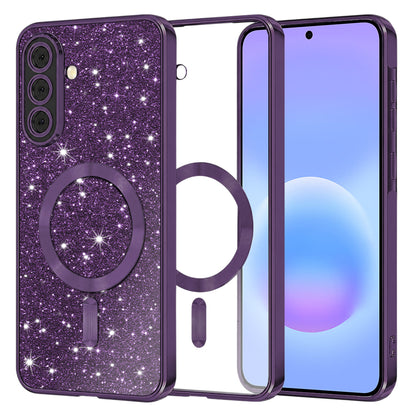 Coque MagSafe pour Samsung Galaxy A57 5G, Techsuit, Luxury Glitter, Violet Foncé