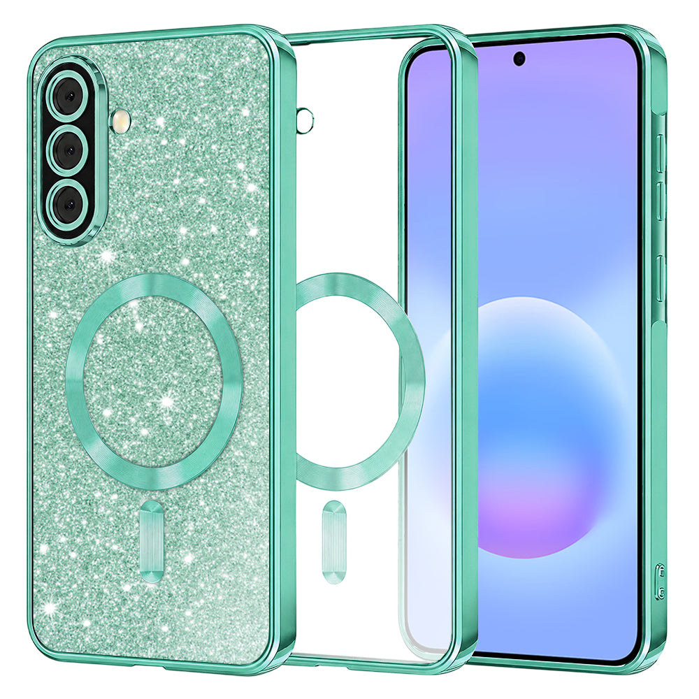 Coque MagSafe pour Samsung Galaxy A57 5G, Techsuit, Luxury Glitter, Vert Clair