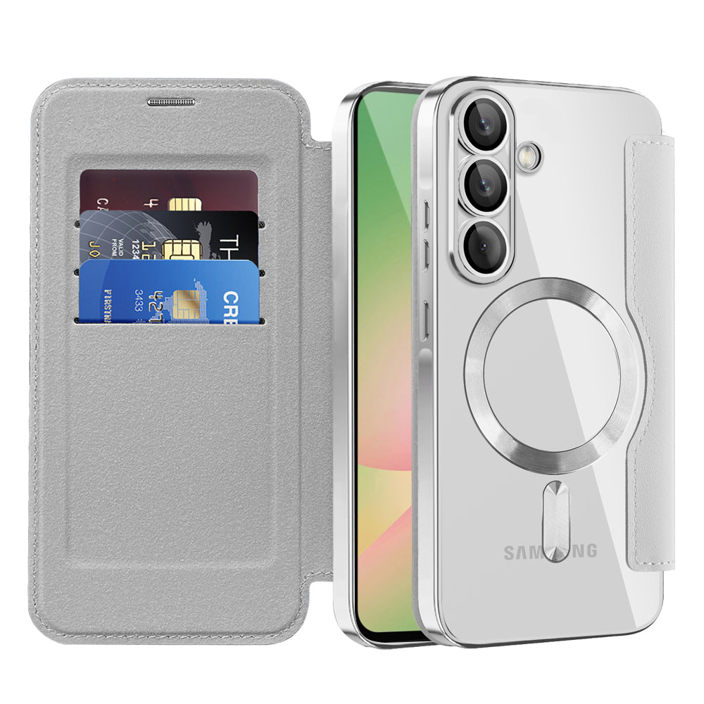 Étui MagSafe pour Samsung Galaxy A57 5G, Techsuit, SmartMag Book, Gris