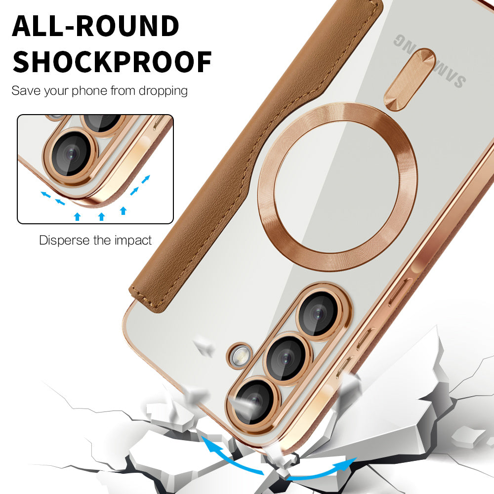 Étui MagSafe pour Samsung Galaxy A57 5G, Techsuit, SmartMag Book, Marron