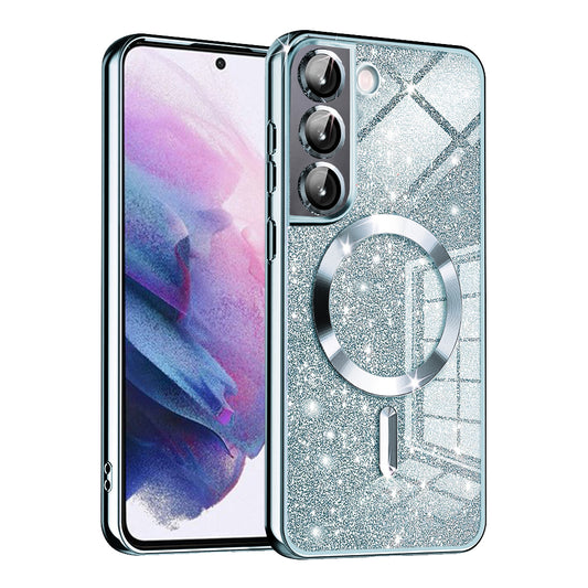 Coque MagSafe pour Samsung Galaxy S21 5G G991, Techsuit, Luxury Glitter, Bleu