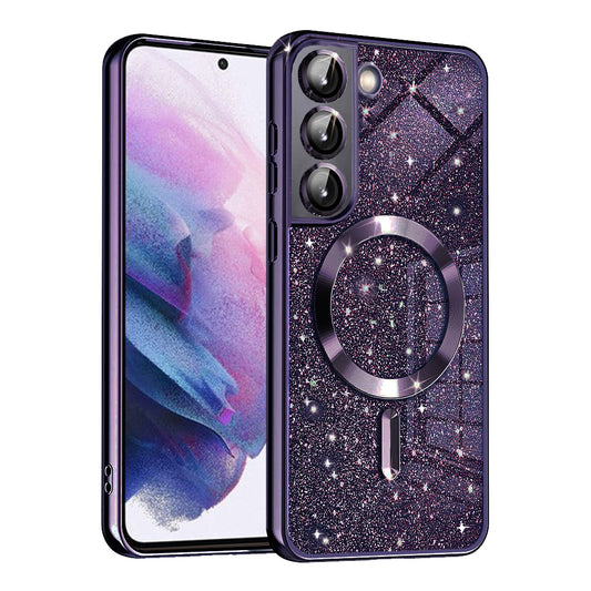 Coque MagSafe pour Samsung Galaxy S21 5G G991, Techsuit, Luxury Glitter, Violet Foncé