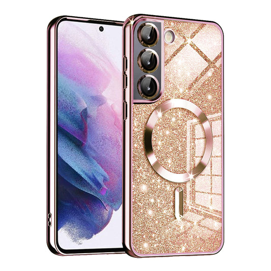 Coque MagSafe pour Samsung Galaxy S21 5G G991, Techsuit, Luxury Glitter, Rose Doré