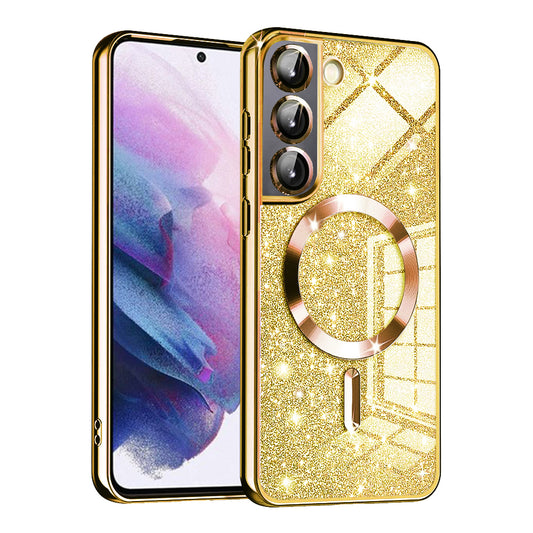 Coque MagSafe pour Samsung Galaxy S21 FE 5G G990, Techsuit, Luxury Glitter, Dorée