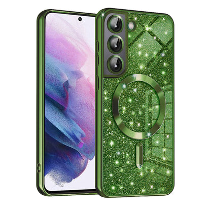 MagSafe Case for Samsung Galaxy S21 FE 5G G990, Techsuit, Luxury Glitter, Dark Green