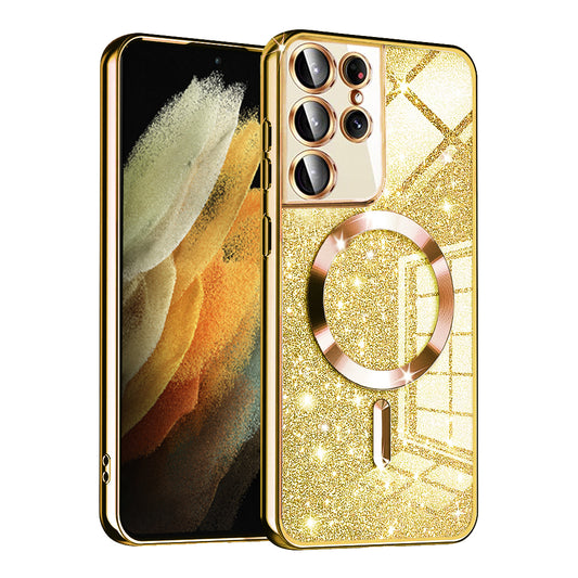 MagSafe Case for Samsung Galaxy S21 Ultra 5G G998, Techsuit, Luxury Glitter, Gold