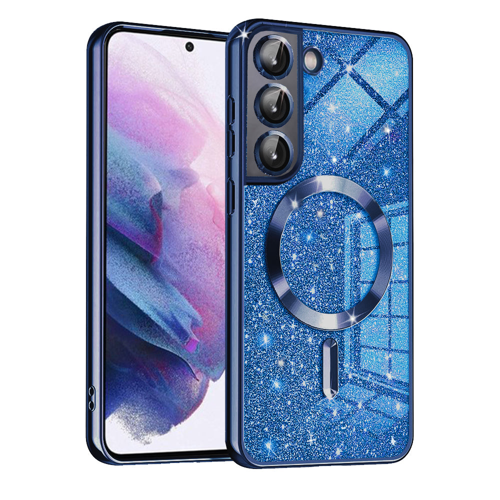 Coque MagSafe pour Samsung Galaxy S22 5G S901, Techsuit, Luxury Glitter, Bleu Foncé