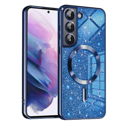 Coque MagSafe pour Samsung Galaxy S22 5G S901, Techsuit, Luxury Glitter, Bleu Foncé