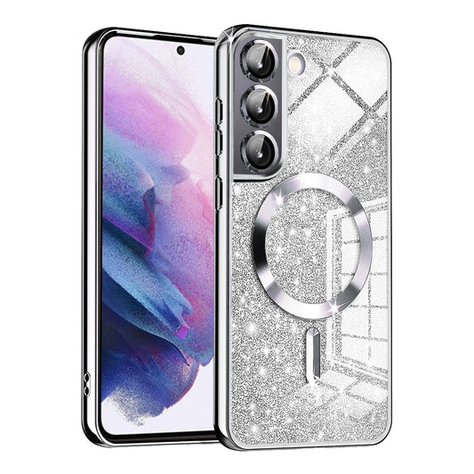 Coque MagSafe pour Samsung Galaxy S22 5G S901, Techsuit, Luxury Glitter, Argentée