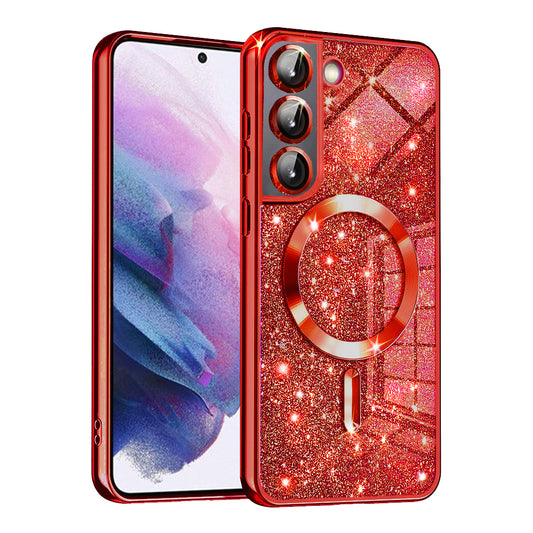 Coque MagSafe pour Samsung Galaxy S22 5G S901, Techsuit, Luxury Glitter, Rouge