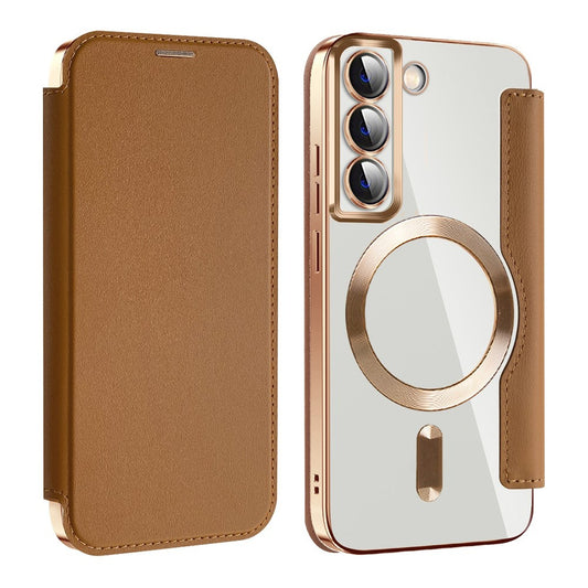 Coque MagSafe pour Samsung Galaxy S22 5G S901, Techsuit, SmartMag Book, Marron