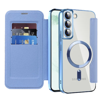 Coque MagSafe pour Samsung Galaxy S22+ 5G S906, Techsuit, SmartMag Book, Bleu