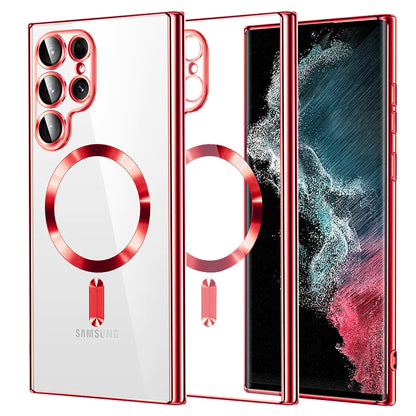 Coque MagSafe pour Samsung Galaxy S22 Ultra 5G S908, Techsuit, Luxury Crystal, Rouge