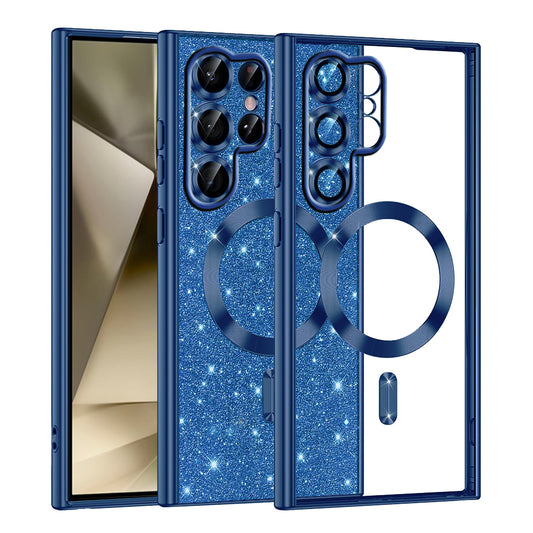 Coque MagSafe pour Samsung Galaxy S22 Ultra 5G S908, Techsuit, Luxury Glitter, Bleu Foncé