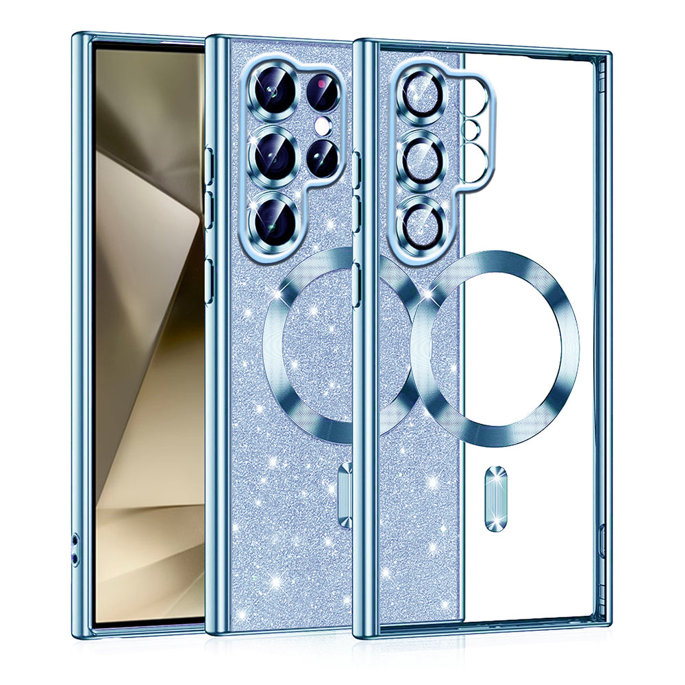 Coque MagSafe pour Samsung Galaxy S22 Ultra 5G S908, Techsuit, Luxury Glitter, Bleu