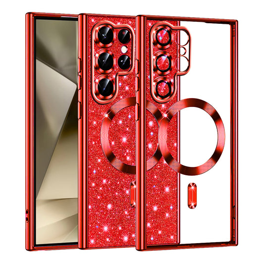 Coque MagSafe pour Samsung Galaxy S22 Ultra 5G S908, Techsuit, Luxury Glitter, Rouge