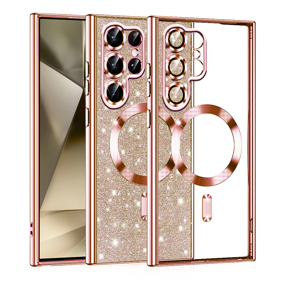 Coque MagSafe pour Samsung Galaxy S22 Ultra 5G S908, Techsuit, Luxury Glitter, Rose Doré