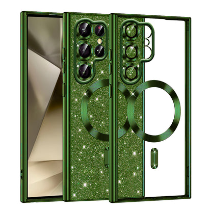 Coque MagSafe pour Samsung Galaxy S22 Ultra 5G S908, Techsuit, Luxury Glitter, Vert Foncé