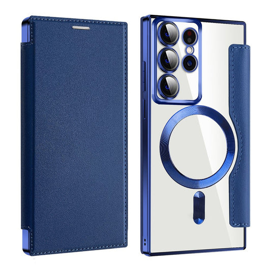 Coque MagSafe pour Samsung Galaxy S22 Ultra 5G S908, Techsuit, SmartMag Book, Bleue