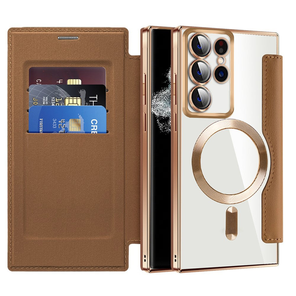 Coque MagSafe pour Samsung Galaxy S22 Ultra 5G S908, Techsuit, SmartMag Book, Marron