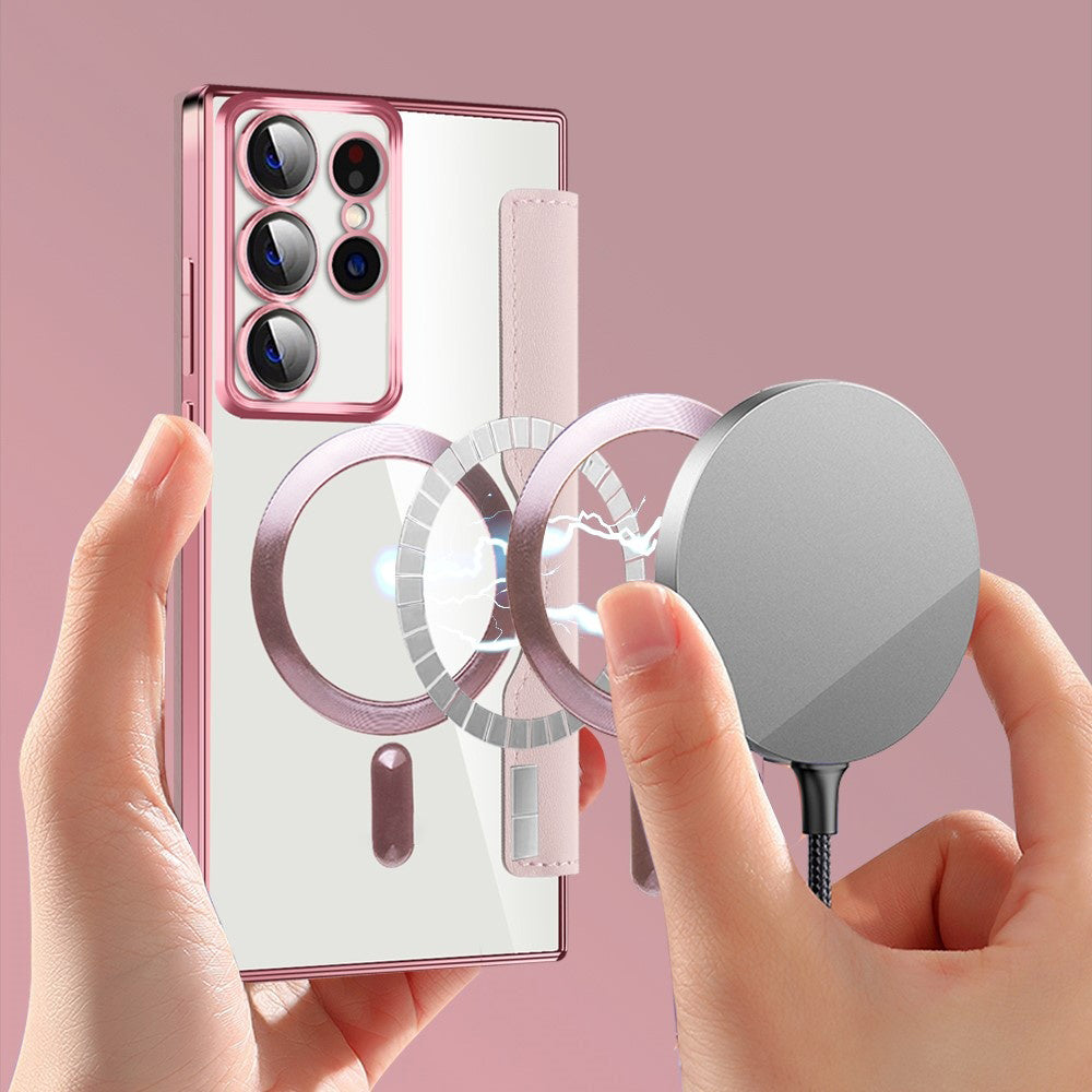 Coque MagSafe pour Samsung Galaxy S22 Ultra 5G S908, Techsuit, SmartMag Book, Rose