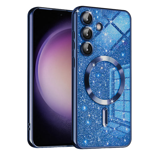 Coque MagSafe pour Samsung Galaxy S23 FE S711, Techsuit, Luxury Glitter, Bleu Foncé