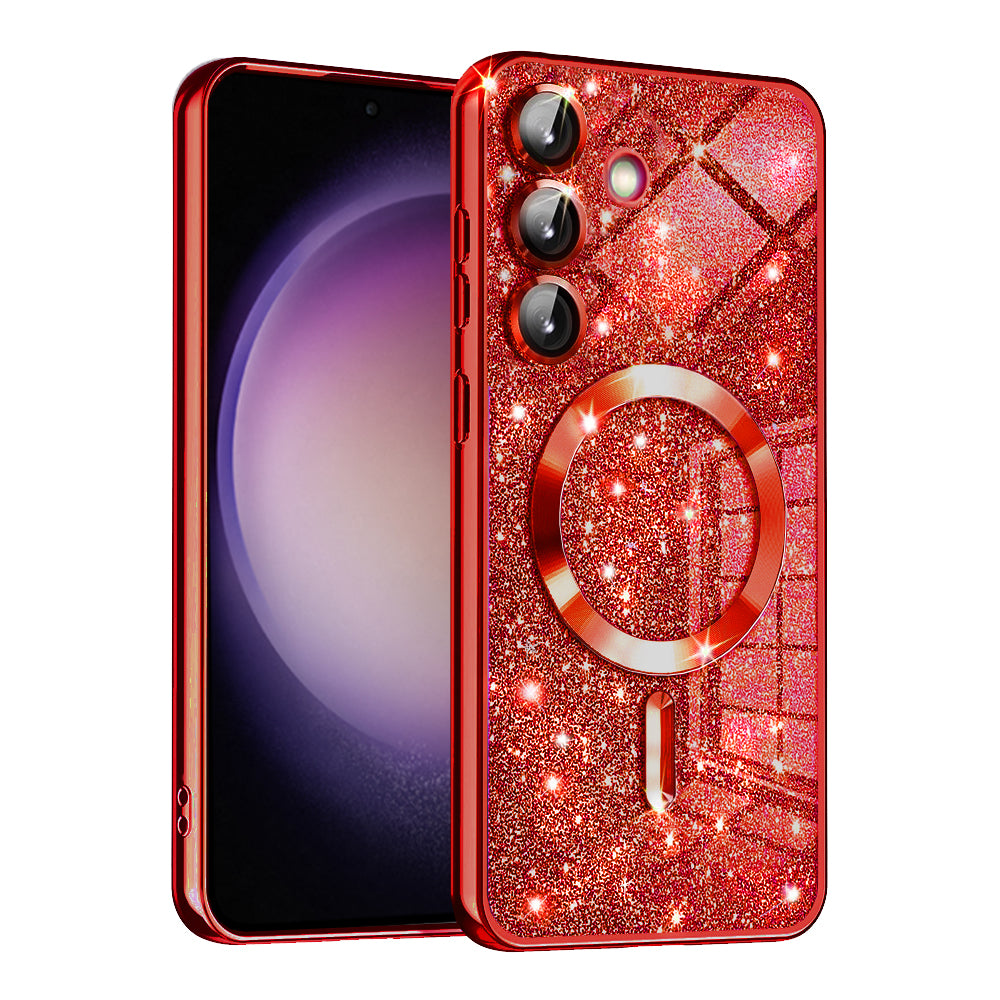 Coque MagSafe pour Samsung Galaxy S23 FE S711, Techsuit, Luxury Glitter, Rouge
