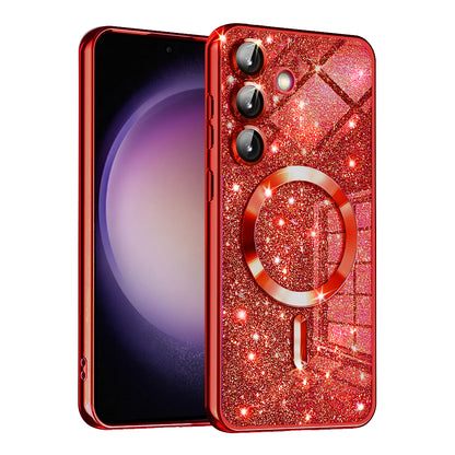 Coque MagSafe pour Samsung Galaxy S23 FE S711, Techsuit, Luxury Glitter, Rouge