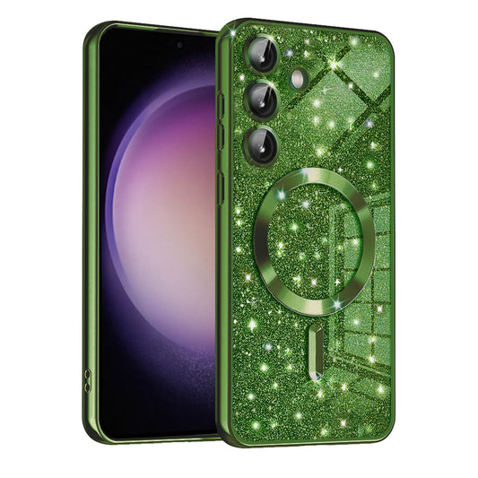 Coque MagSafe pour Samsung Galaxy S23 FE S711, Techsuit, Luxury Glitter, Vert Foncé