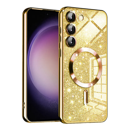 Coque MagSafe pour Samsung Galaxy S23+ S916, Techsuit, Luxury Glitter, Dorée
