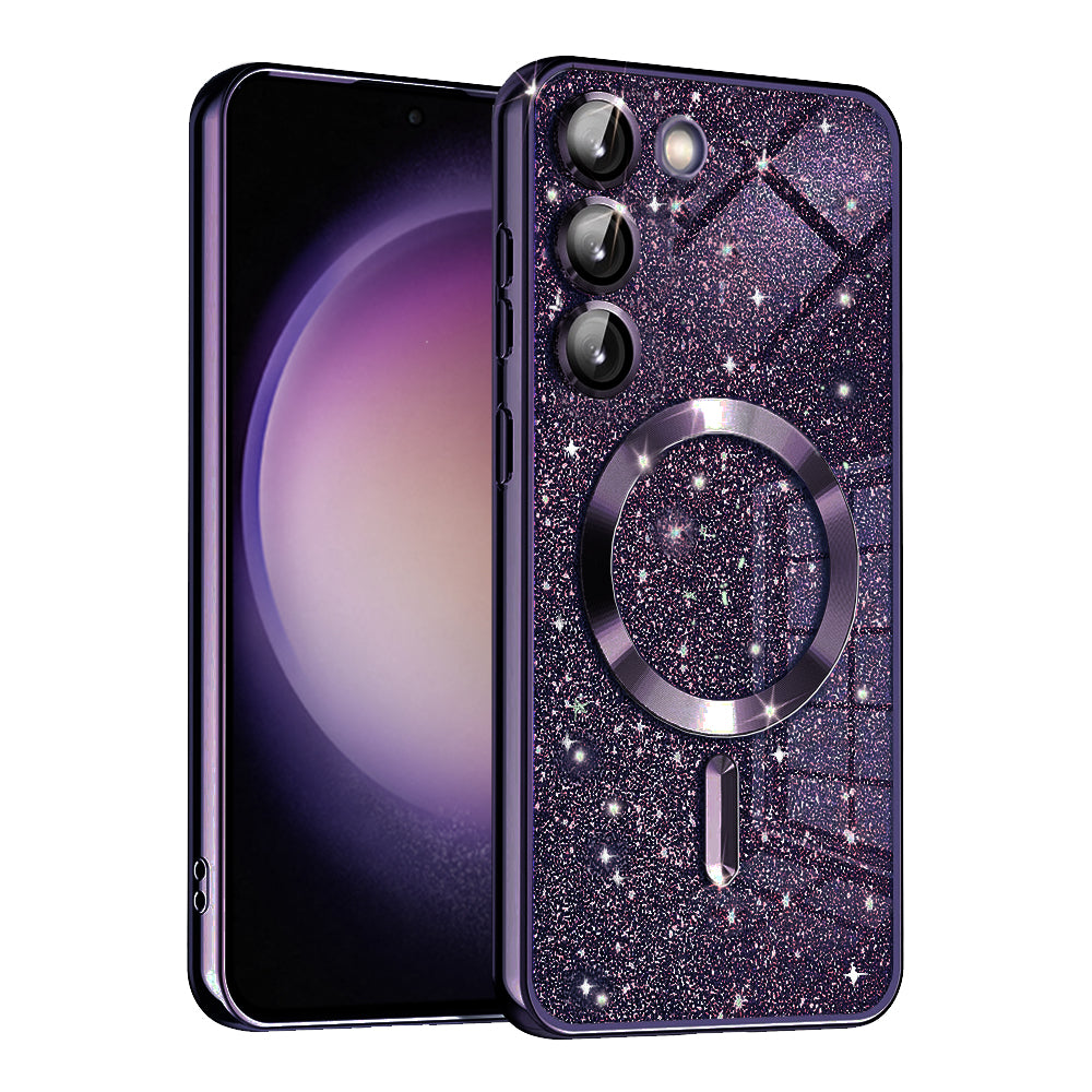 Coque MagSafe pour Samsung Galaxy S23+ S916, Techsuit, Luxury Glitter, Violet Foncé