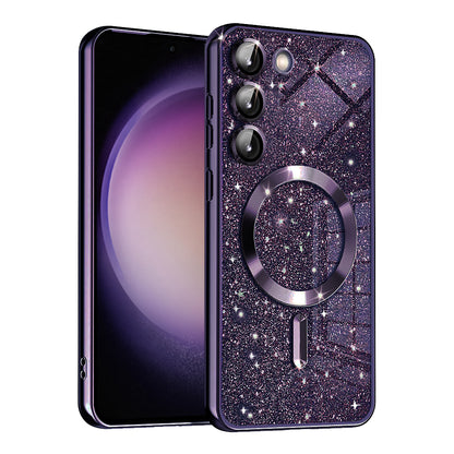 Coque MagSafe pour Samsung Galaxy S23+ S916, Techsuit, Luxury Glitter, Violet Foncé