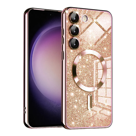 Coque MagSafe pour Samsung Galaxy S23+ S916, Techsuit, Luxury Glitter, Rose Doré
