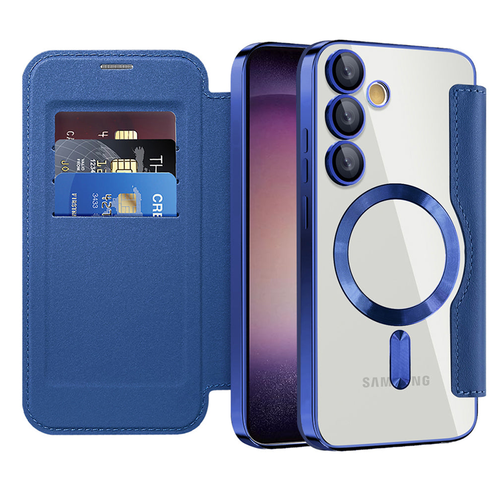 Coque MagSafe pour Samsung Galaxy S23+ S916, Techsuit, SmartMag Book, Bleue