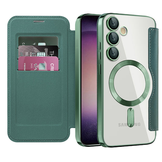 Coque MagSafe pour Samsung Galaxy S23+ S916, Techsuit, SmartMag Book, Vert