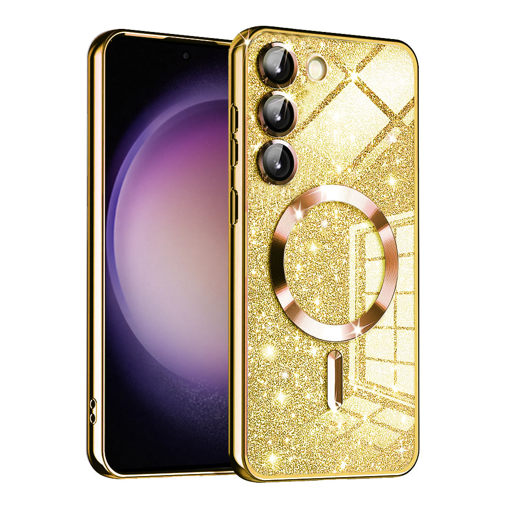 Coque MagSafe pour Samsung Galaxy S23 S911, Techsuit, Luxury Glitter, Dorée