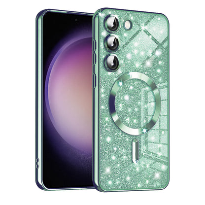 Coque MagSafe pour Samsung Galaxy S23 S911, Techsuit, Luxury Glitter, Vert Clair