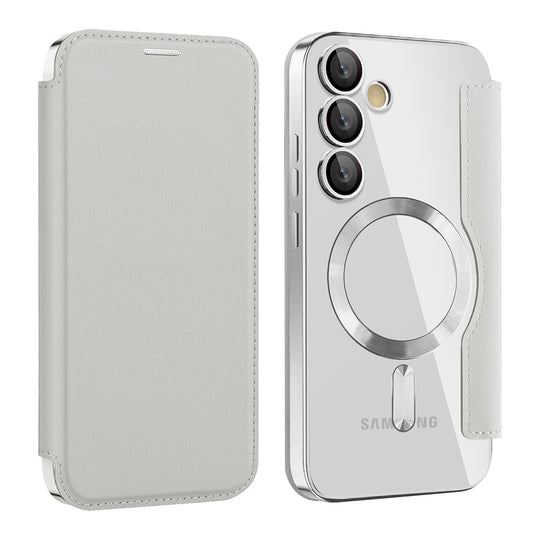 Coque MagSafe pour Samsung Galaxy S23 S911, Techsuit, SmartMag Book, Gris